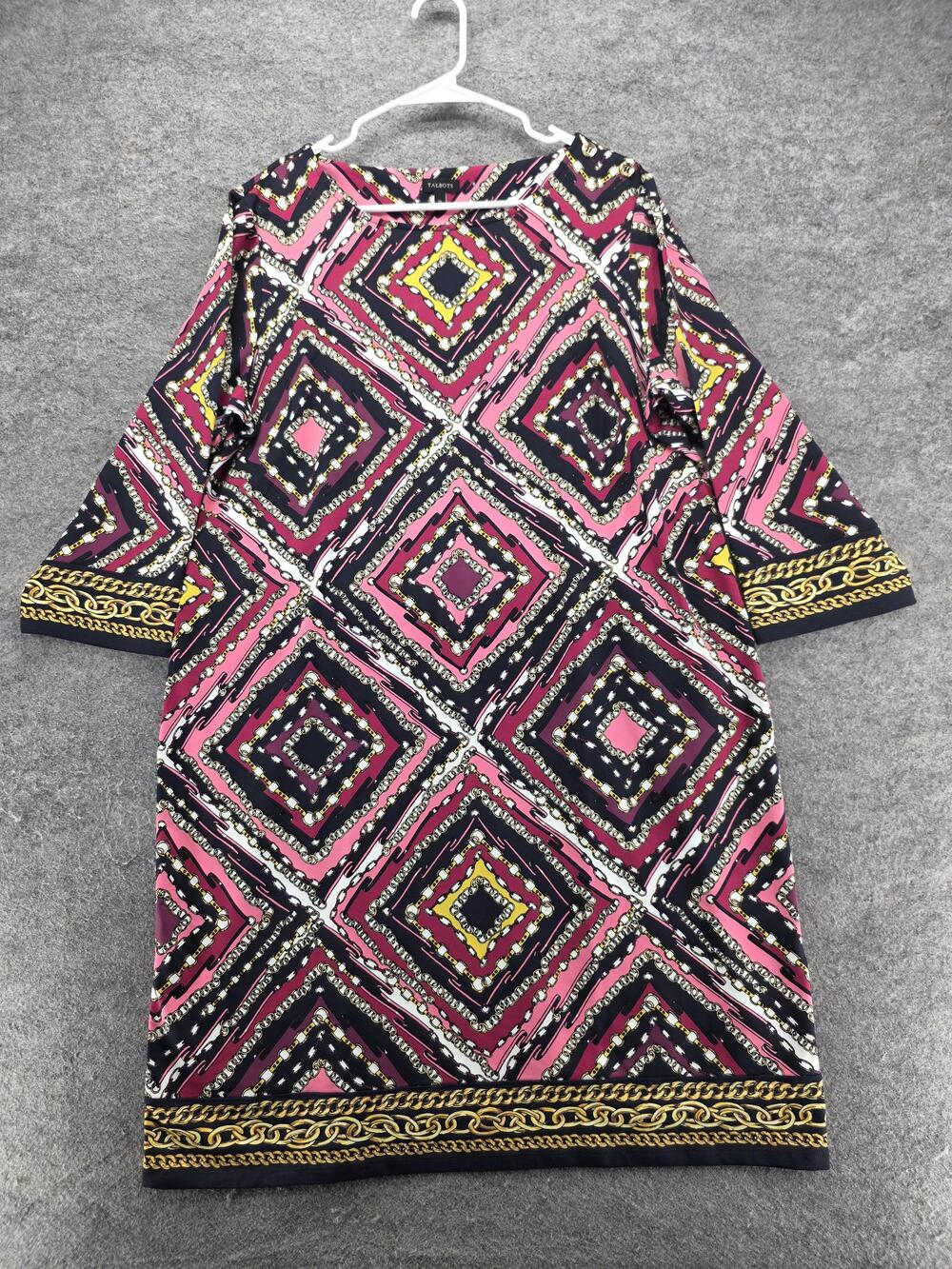 Talbots Dress Womens XL Pink Shift Knee Length Nylon Spandex Geometric